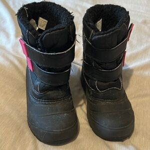 Black Winter Boots with Pink Accents